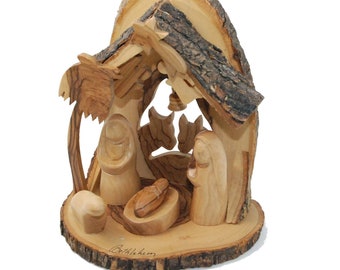 olive wood nativity set carved branch wooden nativity scene Christmas nativity Holy Land| Petites crèches de Noël en bois