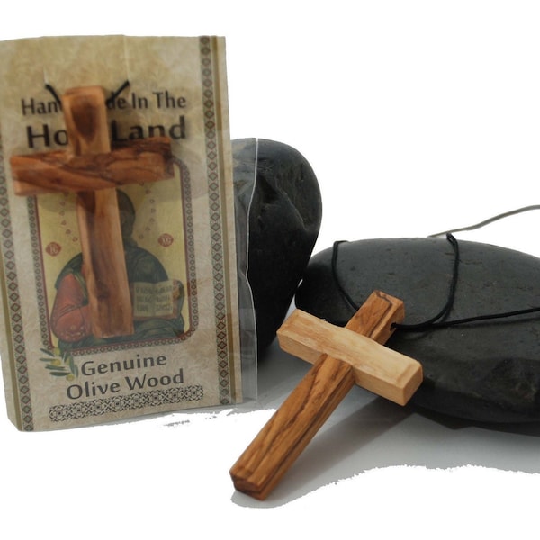 Holy land Olive Wood Cross pendant black cord Wooden Plain cross necklace From Jerusalem