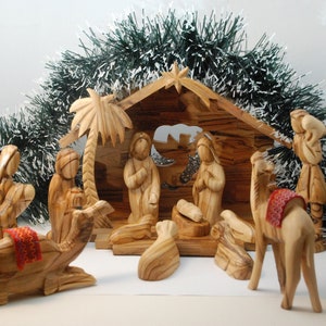 Olive wood nativity set faceless figures handmade Christmas gift from the Holy Land