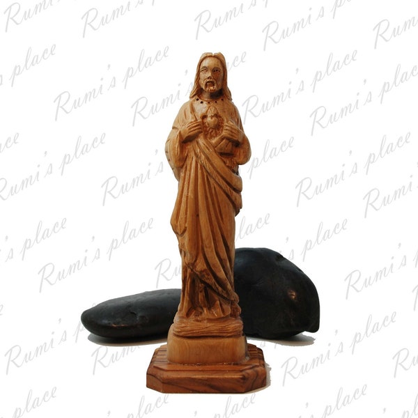 Unique Jerusalem olive Wood Jesus Christ the heart carved Statue from Bethlehem Unique from the Holy land