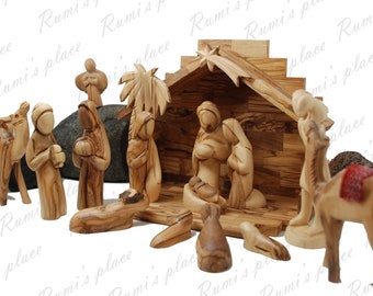 Olive wood nativity set faceless figures Christmas nativity set gift from Bethlehem of the the Holy Land