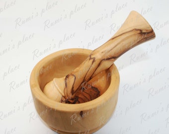 Olive wood carved Mortar and pestle from Bethlahem the holy land