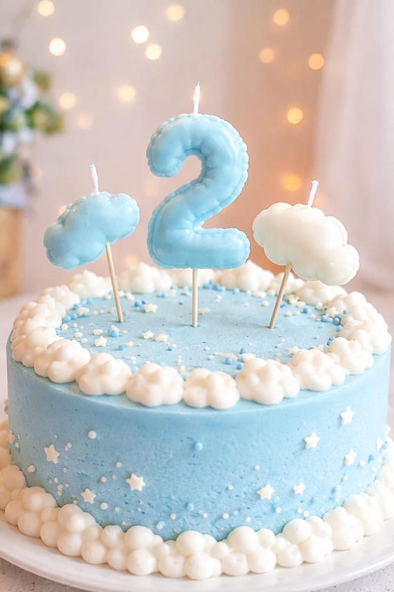 Cloud Number Birthday Candle Set,Baby Blue Cake Topper, Custom Age Decoration, Minimalist Party Ornament