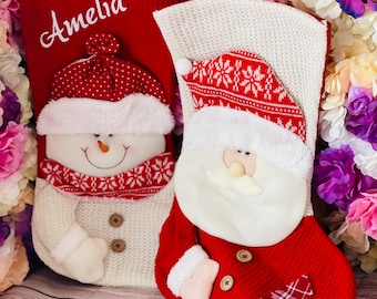 Personalized Red Christmas Stocking, Embroidered Santa Stocking