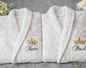 Personalized Couple Bathrobes – Set of 2 Embroidered Robes with Custom Names