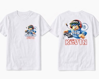 Maglietta Roblox Gamer con nome personalizzato, regalo di compleanno per bambini appassionati di videogiochi.