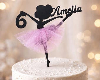 Personalised Ballerina Cake Topper – Custom Name, Age, Tulle Tutu Ballet Birthday Decoration