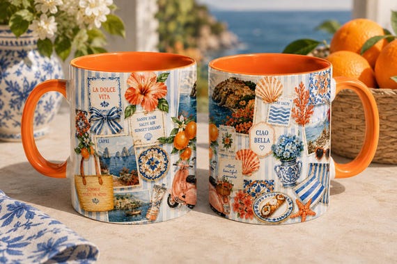 Amalfi Coast Mug | Capri Italy Coffee Cup | La Dolce Vita Ceramic Mug | Mediterranean Coastal Gift | Italian Travel Lover Mug