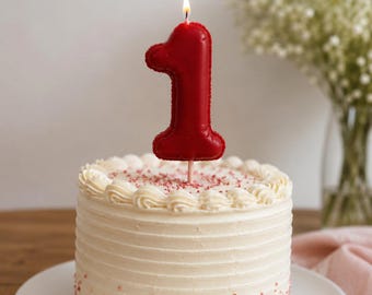Burgundy Number Birthday Candle | Balloon Number Cake Candle | Custom Number Candle 0-9 | Elegant Birthday Cake Topper | Handmade Candle