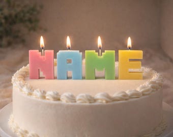 Personalised Name Birthday Candles, Custom Letter Cake Toppers, Pixel Style Candles for Kids Party