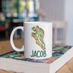 Personalized Chameleon Name Mug, Lizard Reptile Coffee Mug, Cute Personalized Gifts, Chameleon Pet Custom  Tumbler,  Travel Mug Can Holder