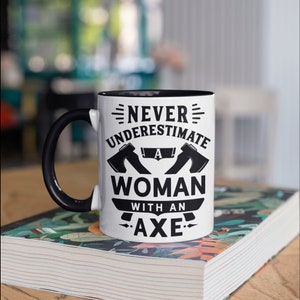 Funny Woman With An Axe Mug, Axe Throwing Coffee Mugs, Ax Throwing Girl Gift, Ax Thrower Gifts,  Tumbler Travel Mug Beer Can Holder Cooler