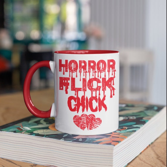 Horror Flick Chick Mug, Scary Movies Red Coffee Mugs, Funny Slasher Films Gift, Gifts,  Tumbler Travel Mug Beer Can Holder Cooler
