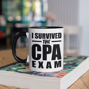 I Survived The CPA Exam Mug, Passed CPA Test, CPA Certified, Funny Accounting Mugs, Accountant Gift, Gifts,  Tumbler Travel Mug Can Holder