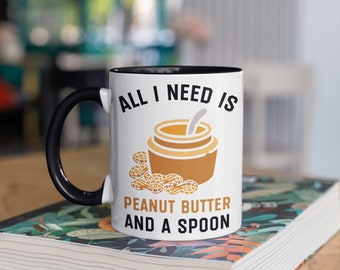 Peanut Butter and a Spoon Mug, Funny Peanut Butter Lover Coffee Mugs, Tumbler, Travel Mug, Beer Can Holder Cooler, Water Bottle