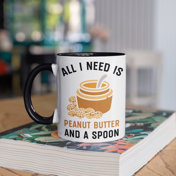 Peanut Butter and a Spoon Mug, Funny Peanut Butter Lover Coffee Mugs, Tumbler, Travel Mug, Beer Can Holder Cooler, Water Bottle