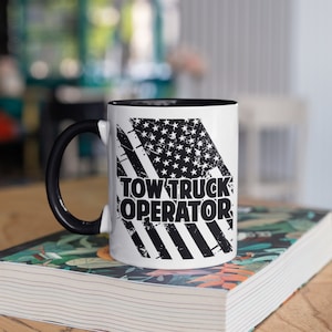 Tow Truck Operator American Flag Mug, Patriotic USA Tow Trucker Coffee Mugs, Gifts for Tow Truck Drivers, Tumbler