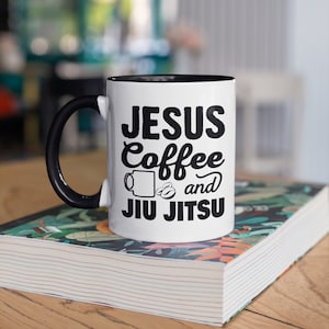 Jesus Coffee Jiu Jitsu Mug, Religious Fighting Christian Coffee Mugs, MMA Gift, BJJ Gifts,  Tumbler Travel Mug Beer Can Holder Cooler