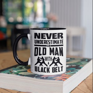 Old Man With A Black Belt Mug, Funny Karate Coffee Mugs, Karate Instructor Gift, Karate Dad Fathers Day Gifts, Tumbler Travel Mug Can Holder