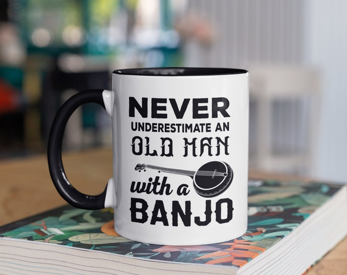 Old Man Banjo Mug, Bluegrass Fathers Day, Bluegrass Music Coffee Mugs, Folk Musician, Banjo Gift, Gifts for Dad,  Tumbler