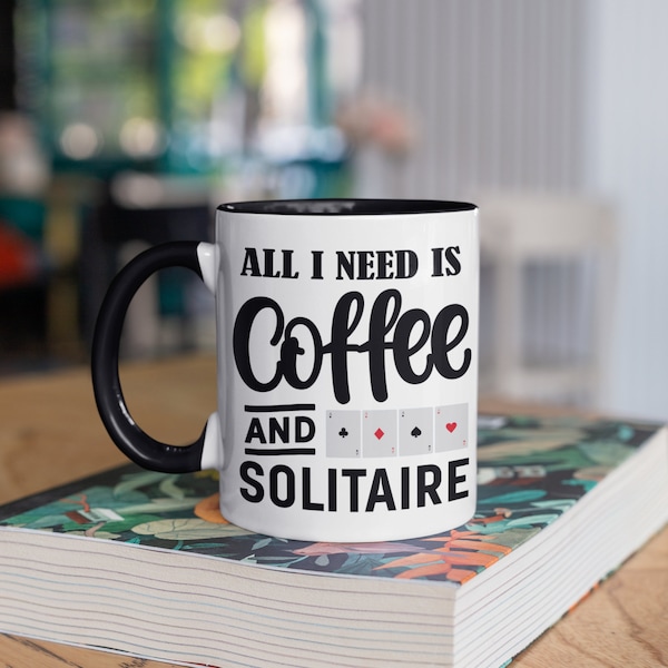 Coffee and Solitaire Mug, Funny Solitaire Player Coffee Mugs, Tumbler, Travel Mug, Beer Can Holder Cooler, Water Bottle