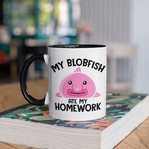 Blobfish Ate My Homework Mug, Funny Blobfish Coffee Mugs, Tumbler, Travel Mug, Beer Can Holder Cooler, Water Bottle