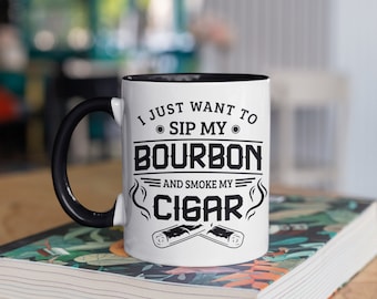 Drink Bourbon Smoke Cigars Mug, Funny Cigar Smoker Coffee Mugs, Fathers Day Dad Gift, Gifts,  Tumbler Travel Mug Beer Can Holder Cooler