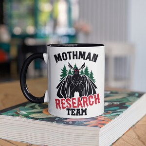 Mothman Research Team Mug, Mothman Coffee Mugs, Tumbler, Travel Mug, Beer Can Holder Cooler, Water Bottle
