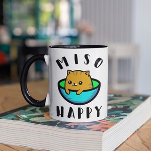 Miso Cat Mug, Miso Happy Coffee Mugs, Cute Cat Lover Gift, Miso Soup Gifts for Cat Owners, Tumbler Travel Mug Beer Can Holder Cooler
