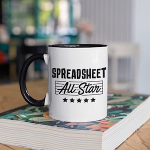 Spreadsheet All-Star Accountant Coffee Mug, Computer Data Entry Nerd Mugs Funny Coworker Gift, Gifts,  Tumbler Travel Mug Can Holder