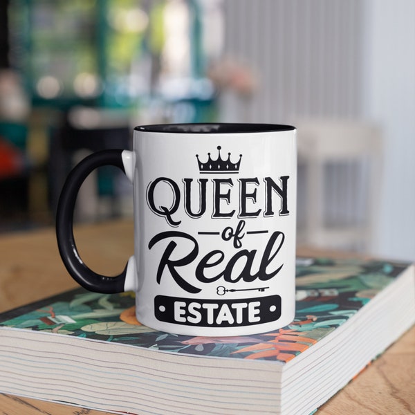 Queen of Real Estate Mug, Realor Coffee Mugs, Tumbler, Travel Mug, Beer Can Holder Cooler, Water Bottle