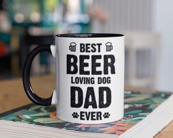 Beer Loving Dog Dad Mug, Craft Brewery Coffee Mugs, Craft Beer Lover Gift, Gifts, Tumbler Travel Mug Beer Can Holder Cooler