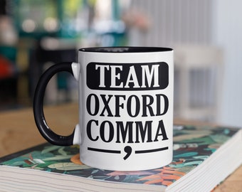 Team Oxford komma mok, grappige Engelse leraar koffiemokken, grammatica Engelse spelling geschenk, schrijver geschenken, tuimelaar reismok kan houder