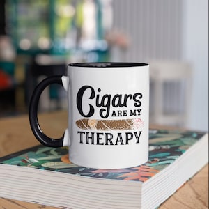 Cigars Are My Therapy Mug, Funny Cigar Smoker Coffee Mugs, Fathers Day Dad Gift, Gifts,  Tumbler Travel Mug Beer Can Holder Cooler