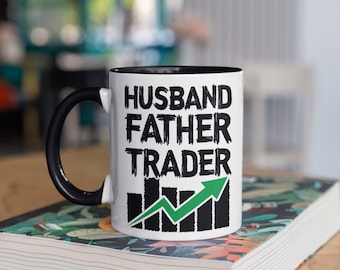 Taza de comerciante de padre marido, taza de papá de comercio de acciones, día del padre, tazas de café para inversores de acciones, corredor de bolsa, regalo de inversión de comerciante de día