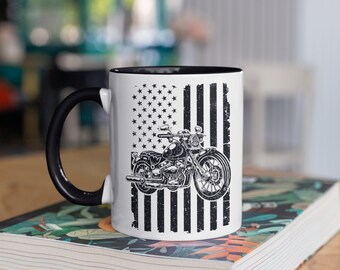 Motorcycle USA Flag Mug, American Motorcycles Coffee Mugs, Tumbler