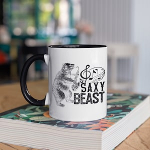 Saxy Beast Mug, Funny Saxophone Coffee Mugs, Jazz Music Band Tumbler, Travel Mug, Beer Can Holder Cooler, Water Bottle