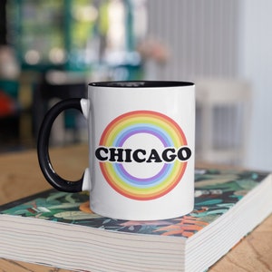 Rainbow Chicago Mug, LGBTQ Chicagoan Coffee Mugs, Cute Boystown Gifts for People From Chicago, Gay Pride Camp Mug, Tumbler