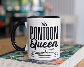 Pontoon Queen Mug, Pontoon Boat Coffee Mugs, Lake House Tumbler Travel Mug Beer Can Holder Cooler
