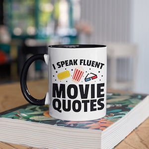 Fluent Movie Quotes Mug, Cinema Coffee Mugs, Funny Movie Watcher, Film Buff, Gifts for Movie Lovers, Film Studies Tumbler,  Tumbler