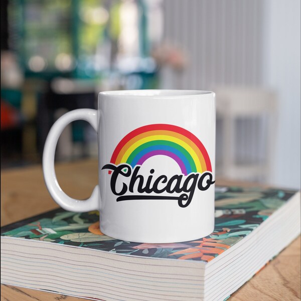 Chicago Rainbow Mug, Chicagoan Coffee Mugs, Chicago LGBTQ Gifts for People From Chicago, Gay Pride Camp Mug, Tumbler