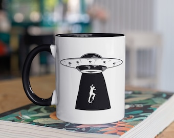 Alien UFO Skateboard Mug, Funny Skateboarder Coffee Mugs, Tumbler, Travel Mug, Beer Can Holder Cooler, Water Bottle
