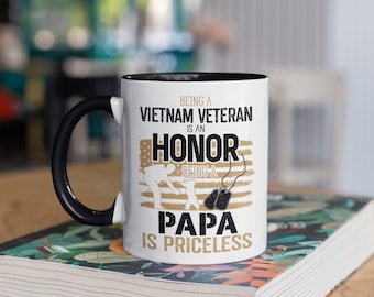 Vietnam Veteran Papa Mug, Vietnam Vet Coffee Mugs, Fathers Day Gift, War Hero Gifts,  Tumbler Travel Mug Beer Can Holder Cooler