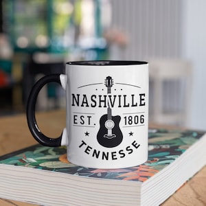 Nashville Guitar 1806 Coffee Mug, Travel Mug, Tumbler, Water Bottle, Musician Drinkware, Country Music Gift