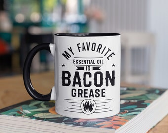 Essential Oil Bacon Grease Mug, Funny Bacon Lover Coffee Mugs, Tumbler, Travel Mug, Beer Can Holder Cooler, Water Bottle