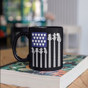 Guitar USA Flag Mug, American Guitarist Coffee Mugs, Patriotic Guitars Tumbler Travel Mug Beer Can Holder Cooler