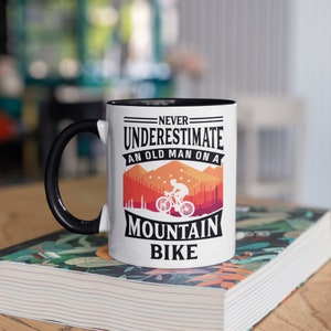 Old Man Mountain Bike Mug, Cyclist Biker Coffee Mugs, Tumbler, Travel Mug, Beer Can Holder Cooler, Water Bottle