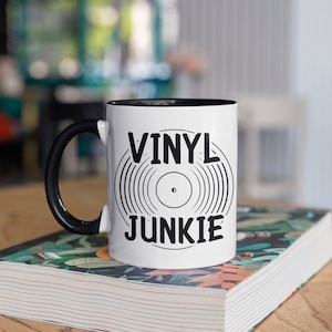 Mug Vinyl Junkie, Funny Vinyl Records, Tourne-disque, Tasses à café, Gobelet, Mug de voyage, Refroidisseur de porte-canette de bière, Bouteille d’eau
