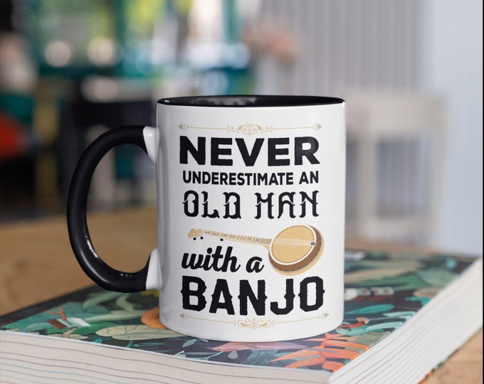 Old Man Banjo Mug, Funny Bluegrass Fathers Day, Bluegrass Music Coffee Mugs, Folk Musician, Banjo Gift, Gifts for Dad,  Tumbler