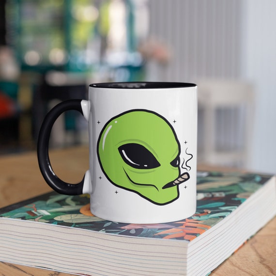 Marijuana Alien Mug, Funny Weed Cannabis Coffee Mugs, 420 Hemp Gift, Gifts for Weed Smokers,  Tumbler Travel Mug Beer Can Holder Cooler